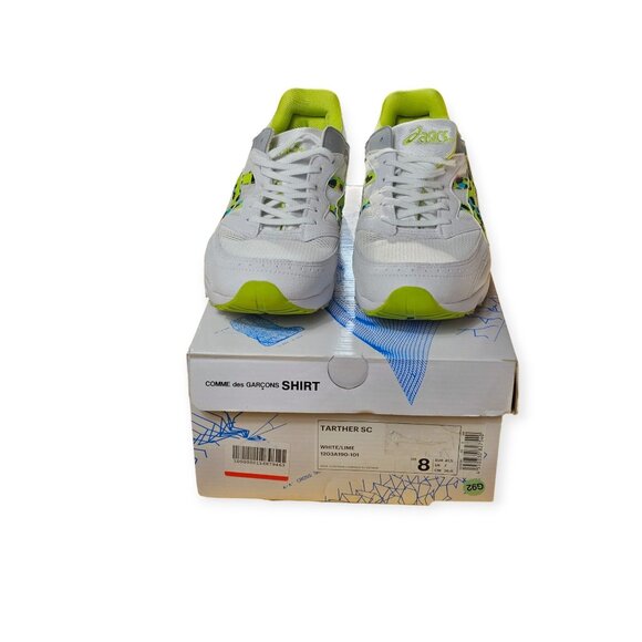 Comme Des Garçons Shirt X Asics Tarther SC Sneakers White Lime Green Print Mens - Picture 2 of 8